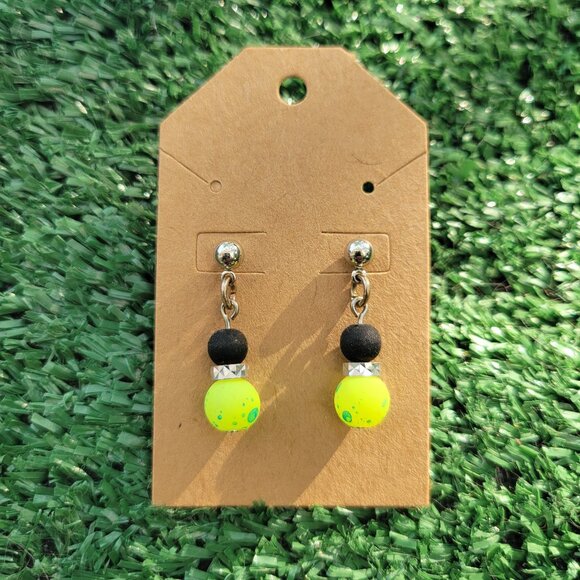 New Handmade Small Stud UV Reactive Green and Black Earrings - Picture 1 of 3